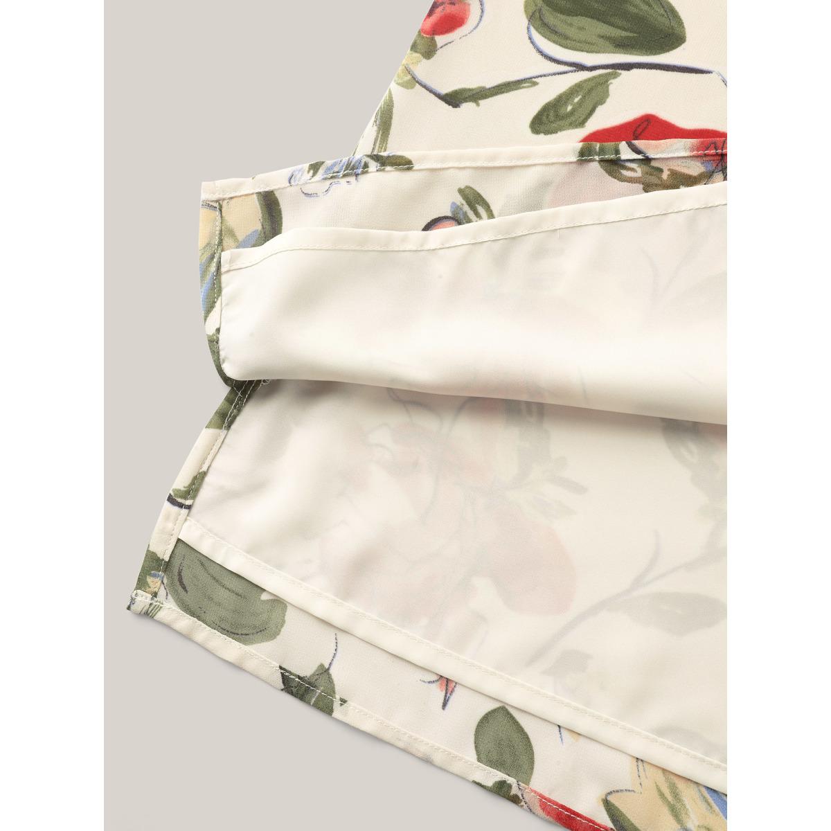 Plus Size Ivory Rosy Print Sheer Notched Collar Blouse Women Short sleeve Flat collar with V-notch Everyday-Elegant Blouses BloomChic 18-20/2X Product Image