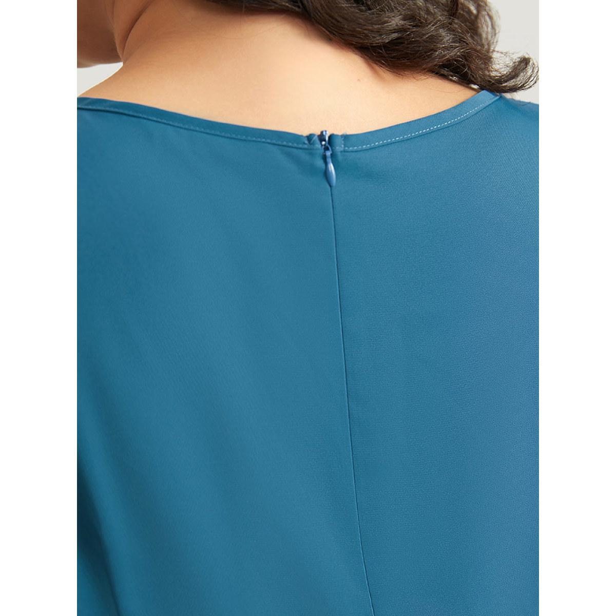 Plus Size Halloween Plain Knot Hooded V Neck Ties Wrap Hem Dress Aegean Women Elegant Wrap V-neck Sleeveless Curvy Midi Dress BloomChic 18-20/2X Product Image