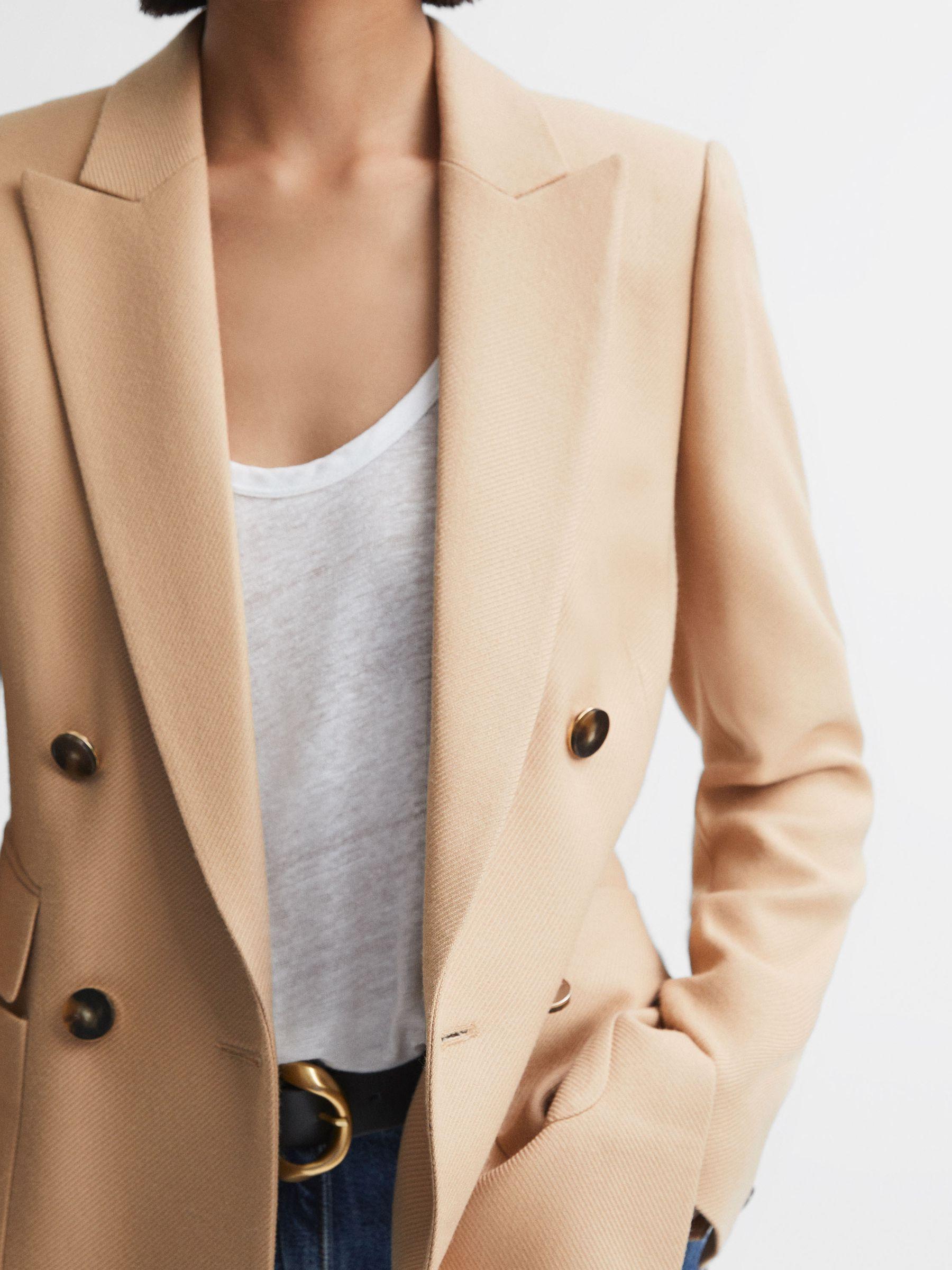 Double Breasted Twill Blazer in Light Camel Product Image