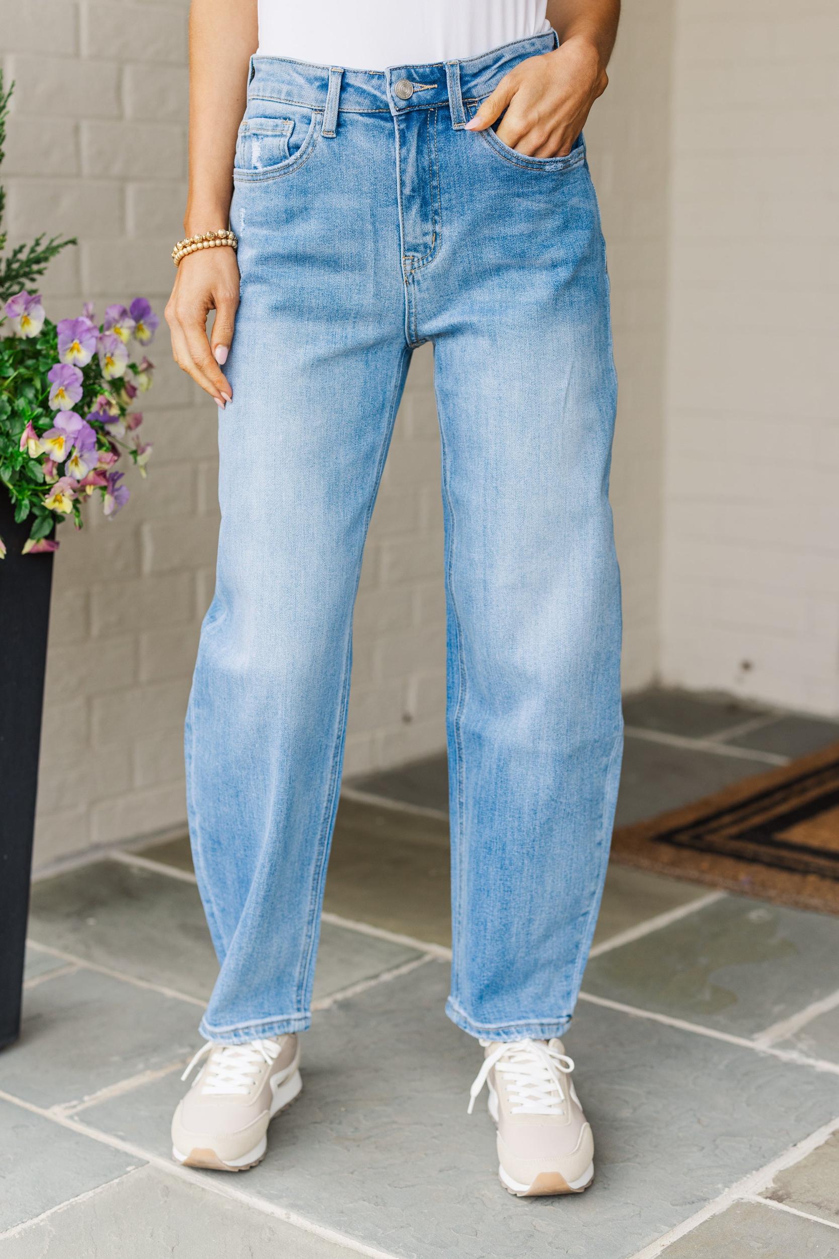 All For It Medium Wash Barrel Leg Jeans Female Product Image