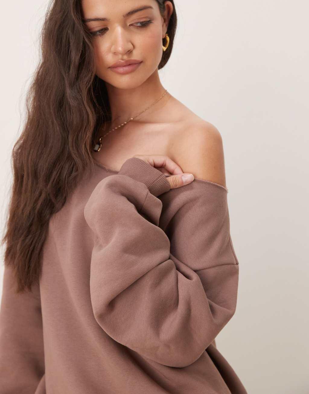 ASOS DESIGN off shoulder sweat in chocolate - part of a set Product Image