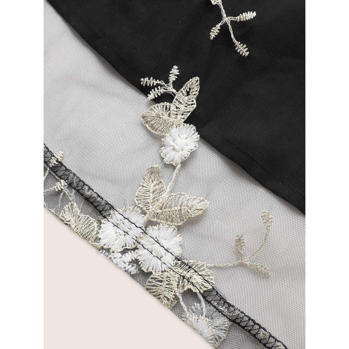 Plus Size Mesh Floral Embroidered Sleeveless Maxi Dress Black Women Formal Gathered Deep V-neck Sleeveless Curvy BloomChic 12/L Product Image