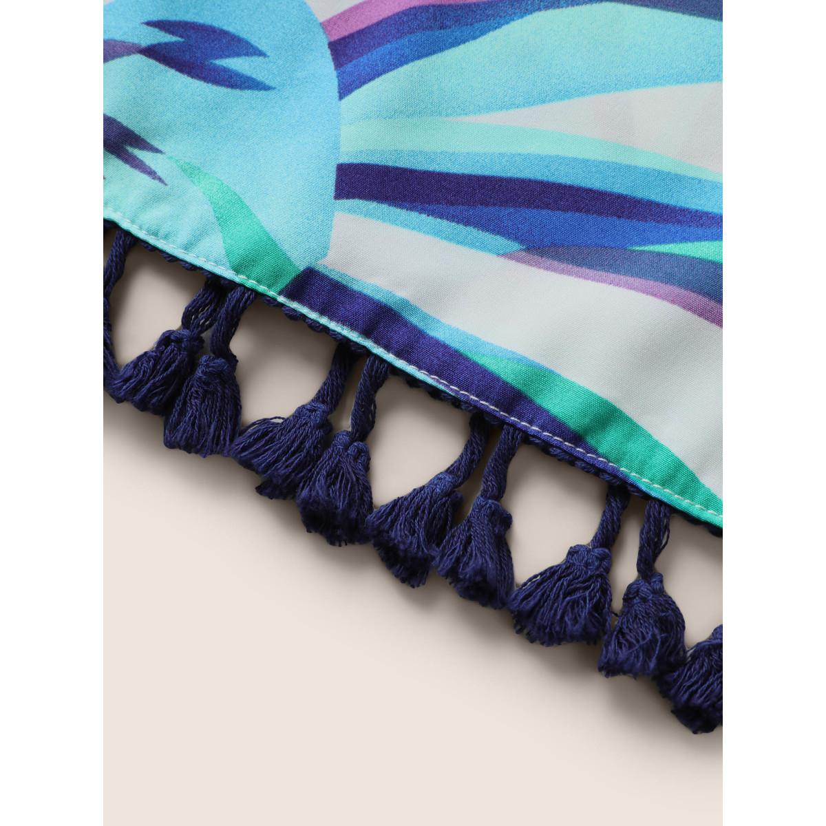 Plus Size Floral Tassel Trim Elastic Waist Pocket Dress Cerulean Women Resort Tie knot Non Sleeveless Curvy BloomChic 22-24/3X Product Image