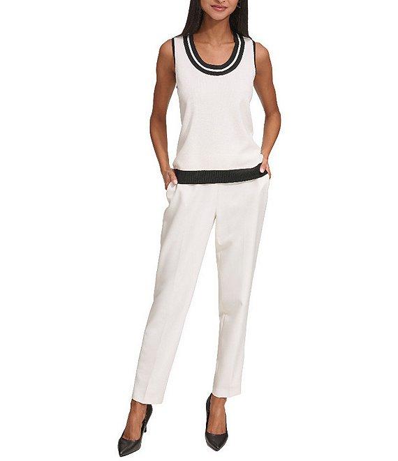 KARL LAGERFELD PARIS Knit Contrast Trim Scoop Neckline Sleeveless Tank Product Image