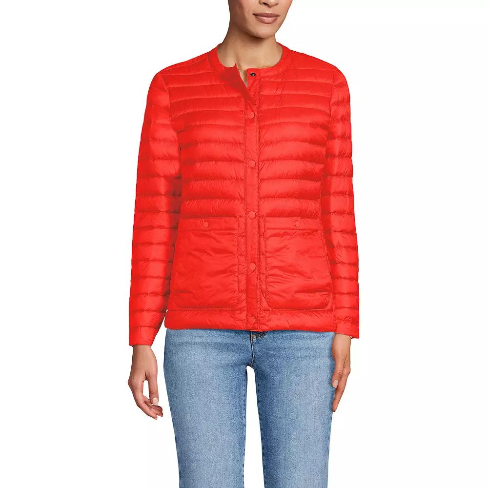 Women's Lands' End Collarless Wanderweight Down Puffer Jacket, Size: XS, Sunset Poppy Product Image