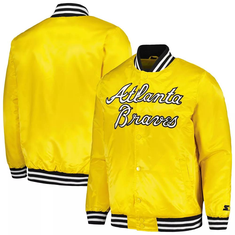 Men's Starter Gold Atlanta Braves Cross Bronx Fashion Satin Full-Snap Varsity Jacket,  Product Image