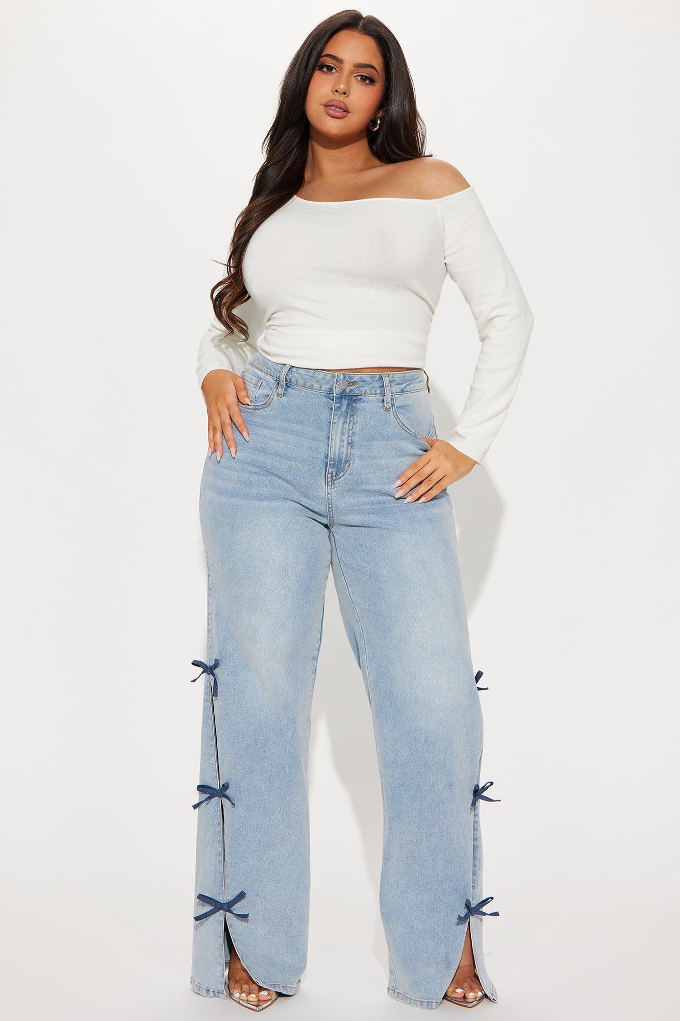 Tall Catch My Drift Stretch Bow Split Hem Jeans - Light Wash Product Image