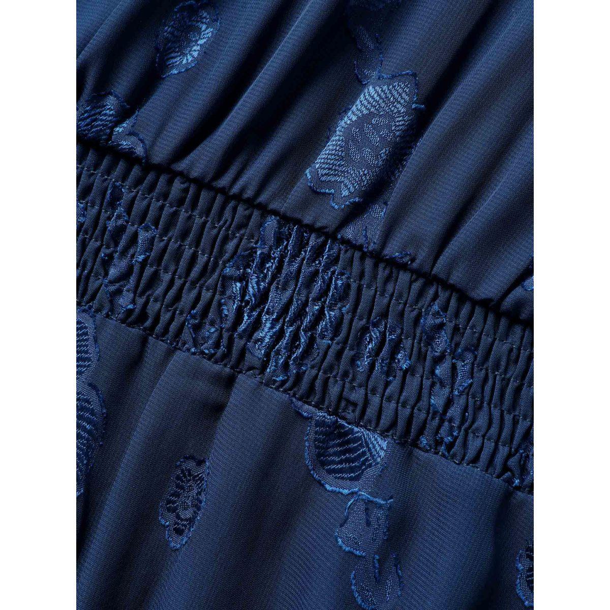 Plus Size Heart Neck Floral Mesh Textured Dress DarkBlue Women Elegant Texture Heart neckline Short sleeve Curvy BloomChic 22-24/3X Product Image