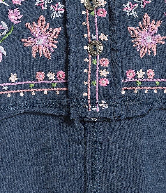 Reba Sedona Jersey Knit V-Neck Long Sleeve Embroidered Henley Top Product Image