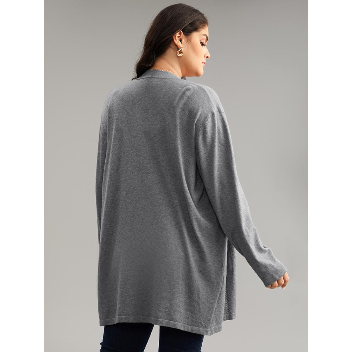 Plus Size Supersoft Essentials Solid Loose Patched Pocket Cardigan Gray Women Casual Loose Long Sleeve Everyday Cardigans BloomChic 18-20/2X Product Image