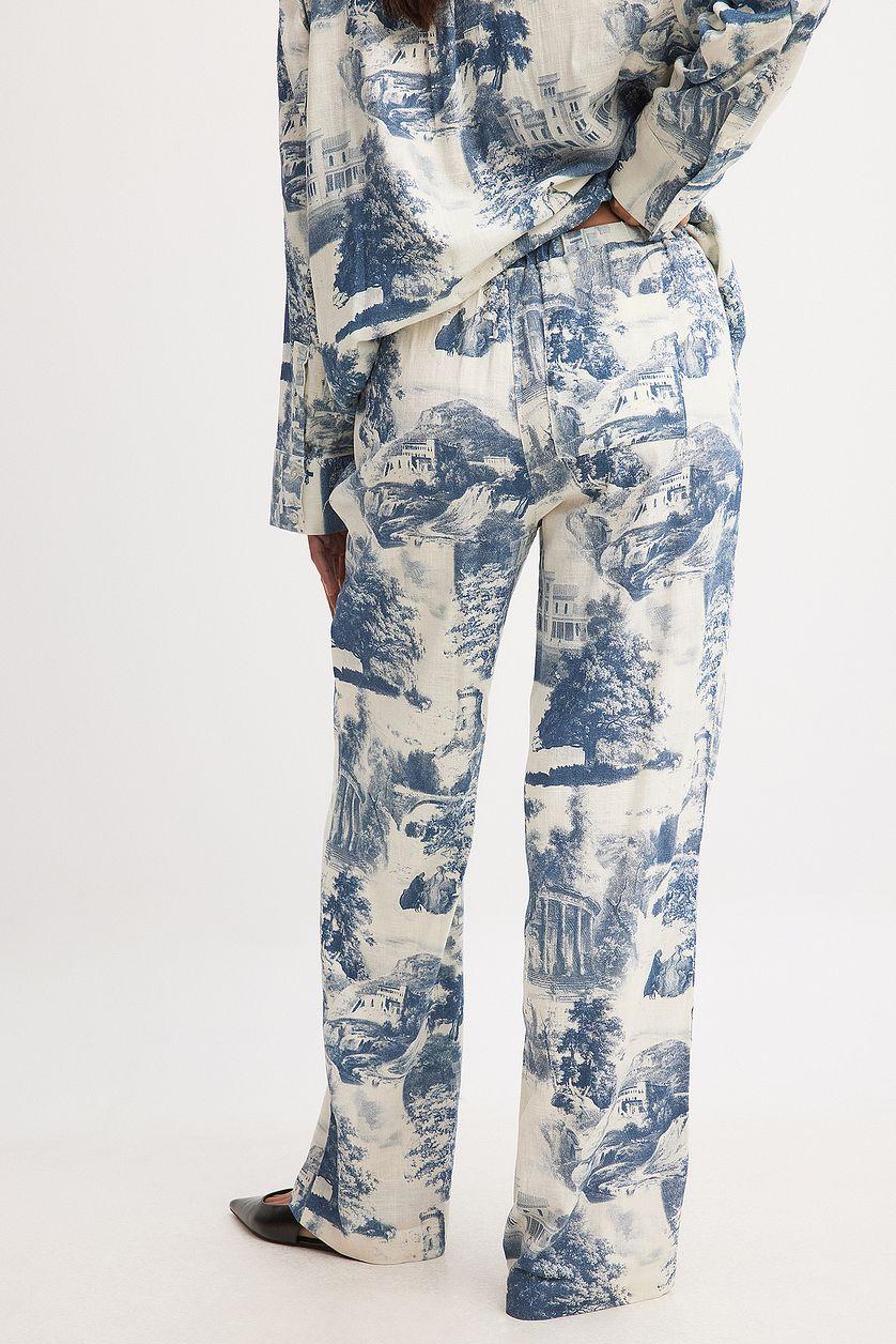 Linen Blend Mid Waist Drawstring Trousers Product Image