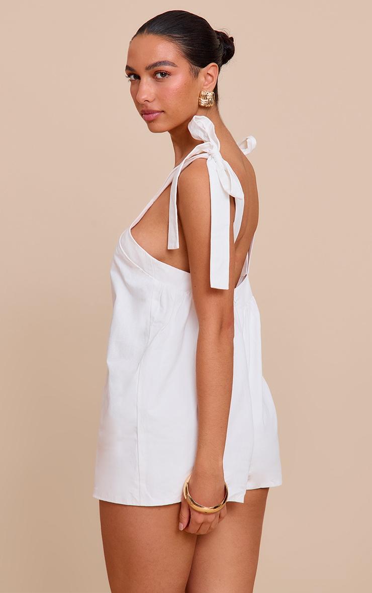 White Woven Tie Shoulder Detail Romper Product Image