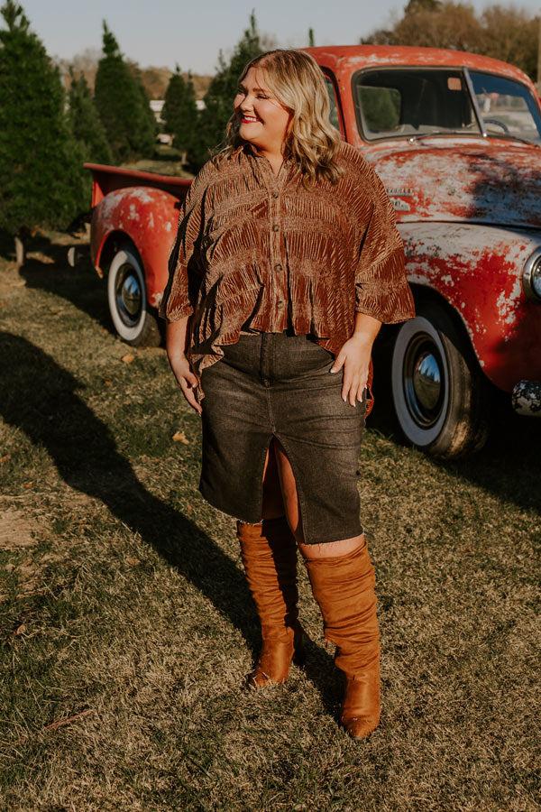 Roman Holiday Velvet Top In Brown Curves Product Image