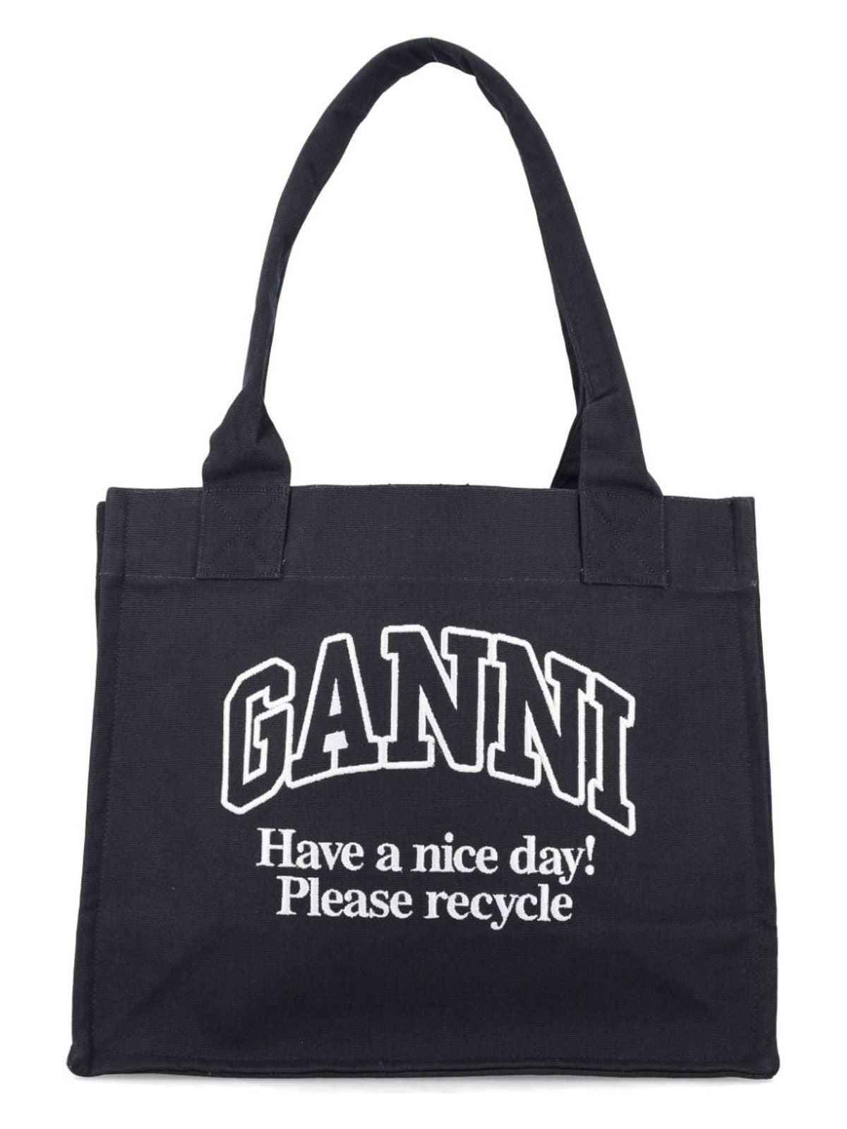 GANNI Black Shopper With Embroidered Logo On The Front In Denim Woman In Multicolor Product Image