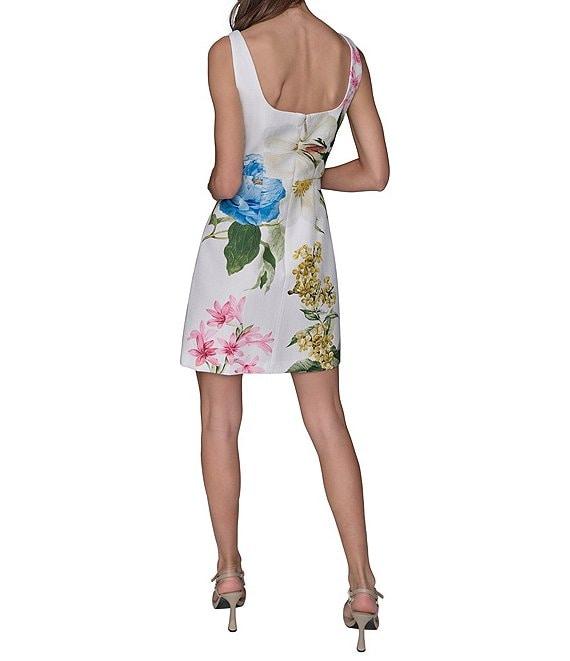 KARL LAGERFELD PARIS Tweed Floral Print Square Neck Sleeveless Sheath Mini Dress Product Image