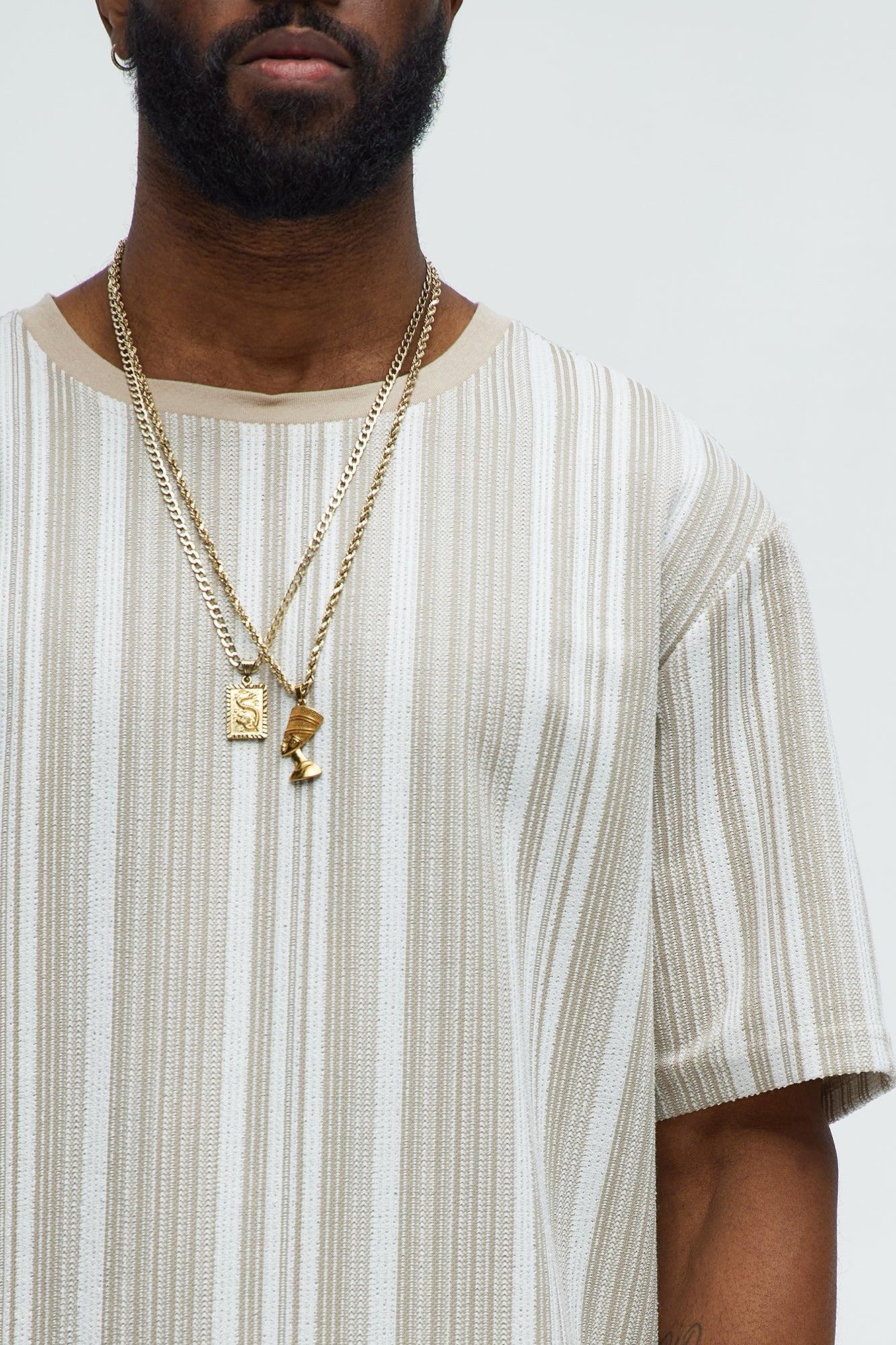 Textured Striped Short Sleeve Tee - Taupe/combo Product Image