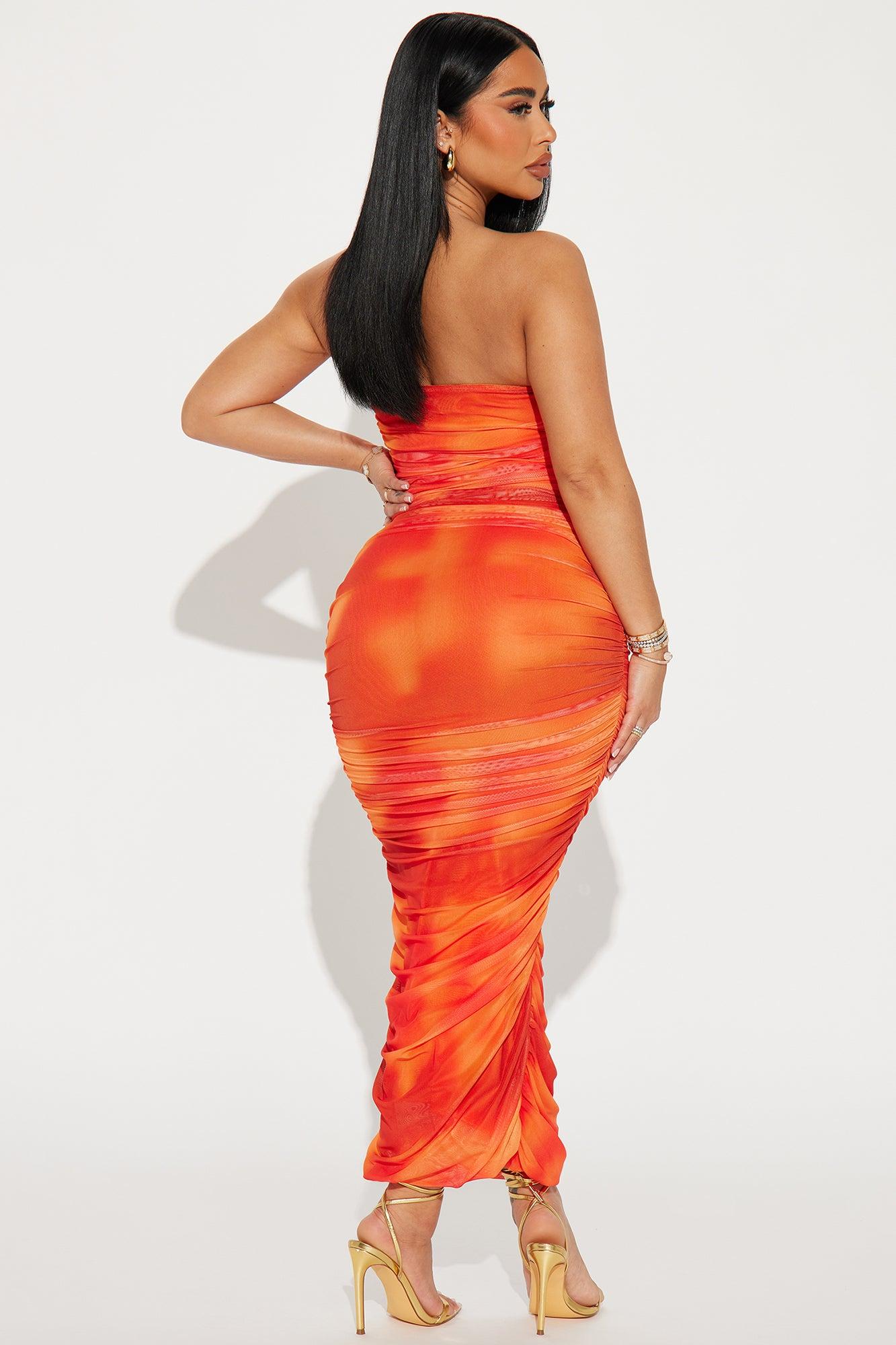 Rana Ruched Midi Dress - Orange Product Image