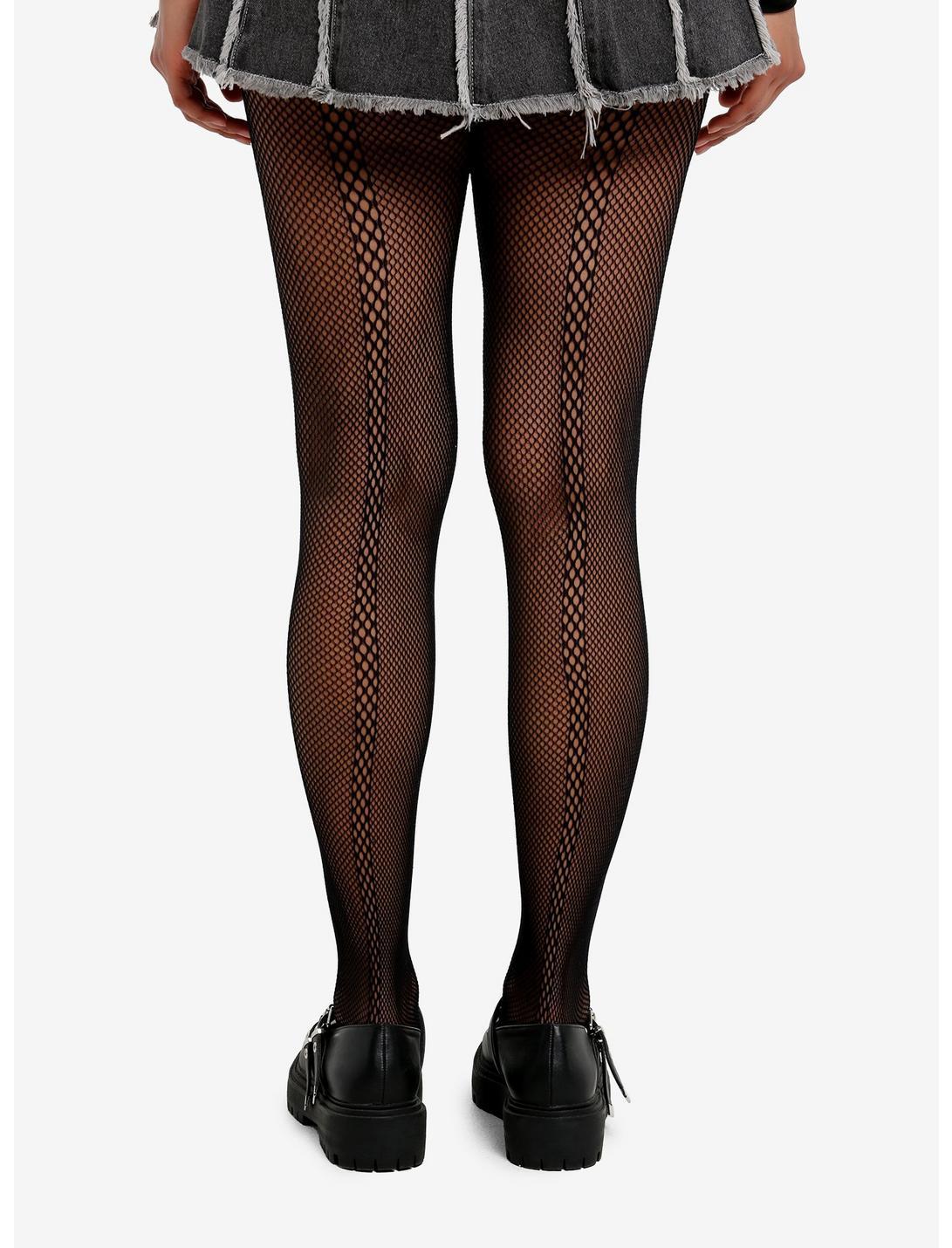 Black Checkered Stripe Fishnet Tights Product Image