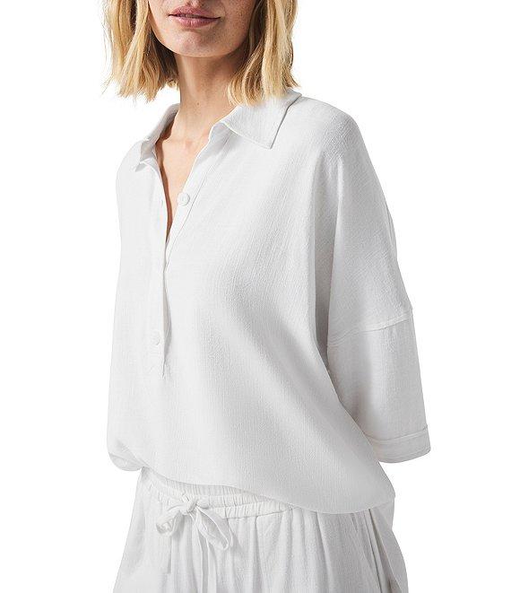 Splendid Coastal Knit Notch Collar 3/4 Sleeve Polo Top Product Image