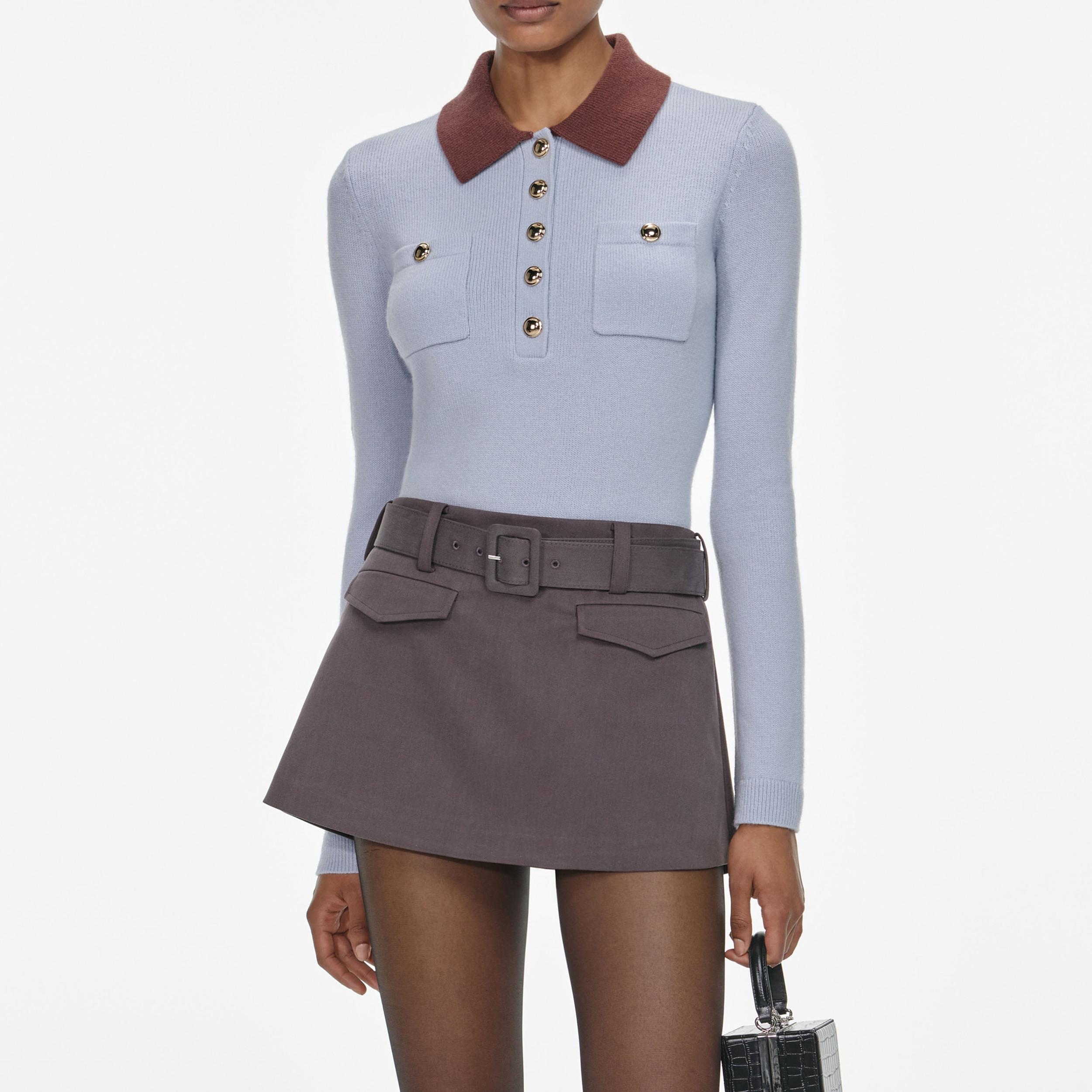 Blue Contrast Collar Knit Top Product Image