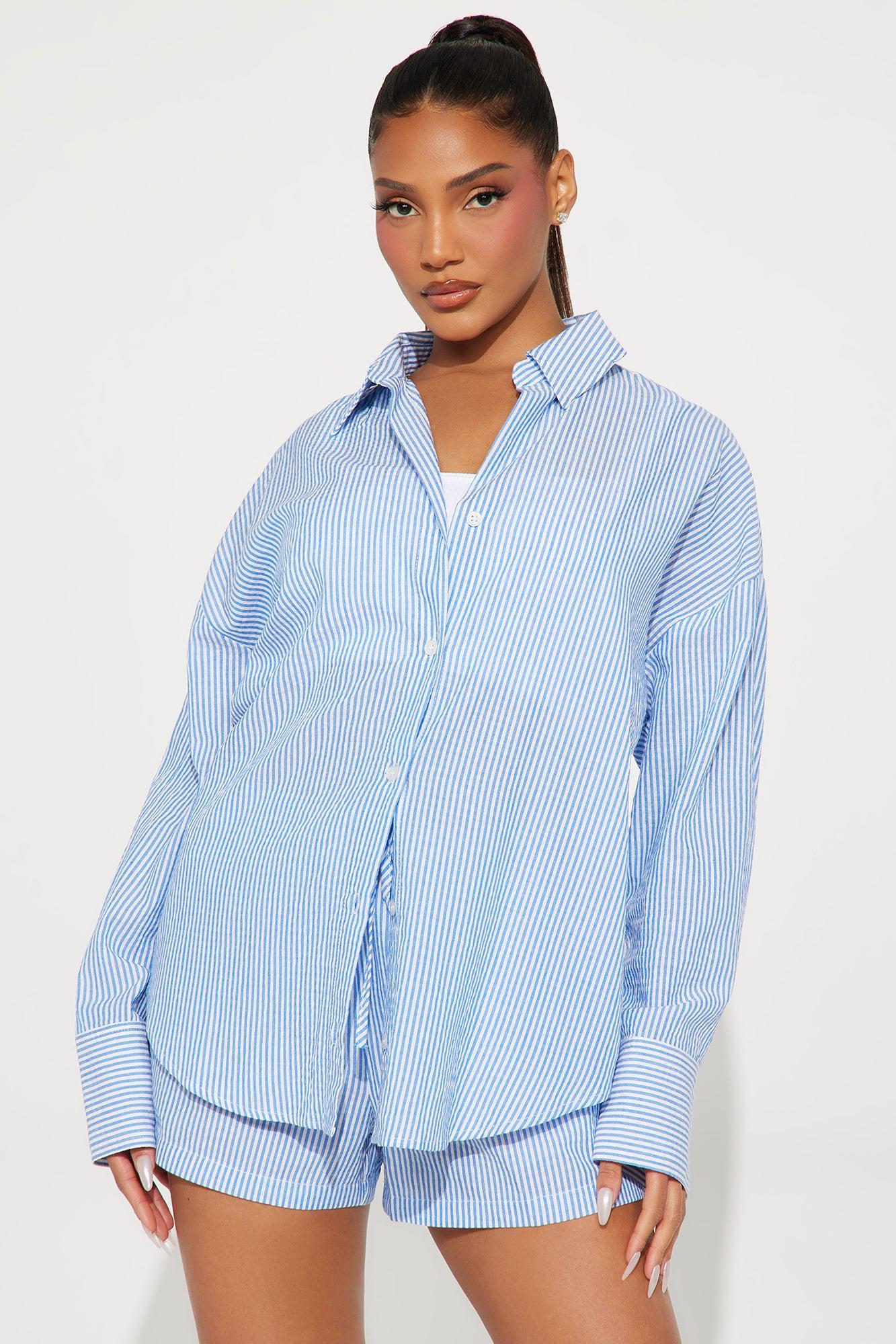 Sara Striped Short Set - Blue Product Image