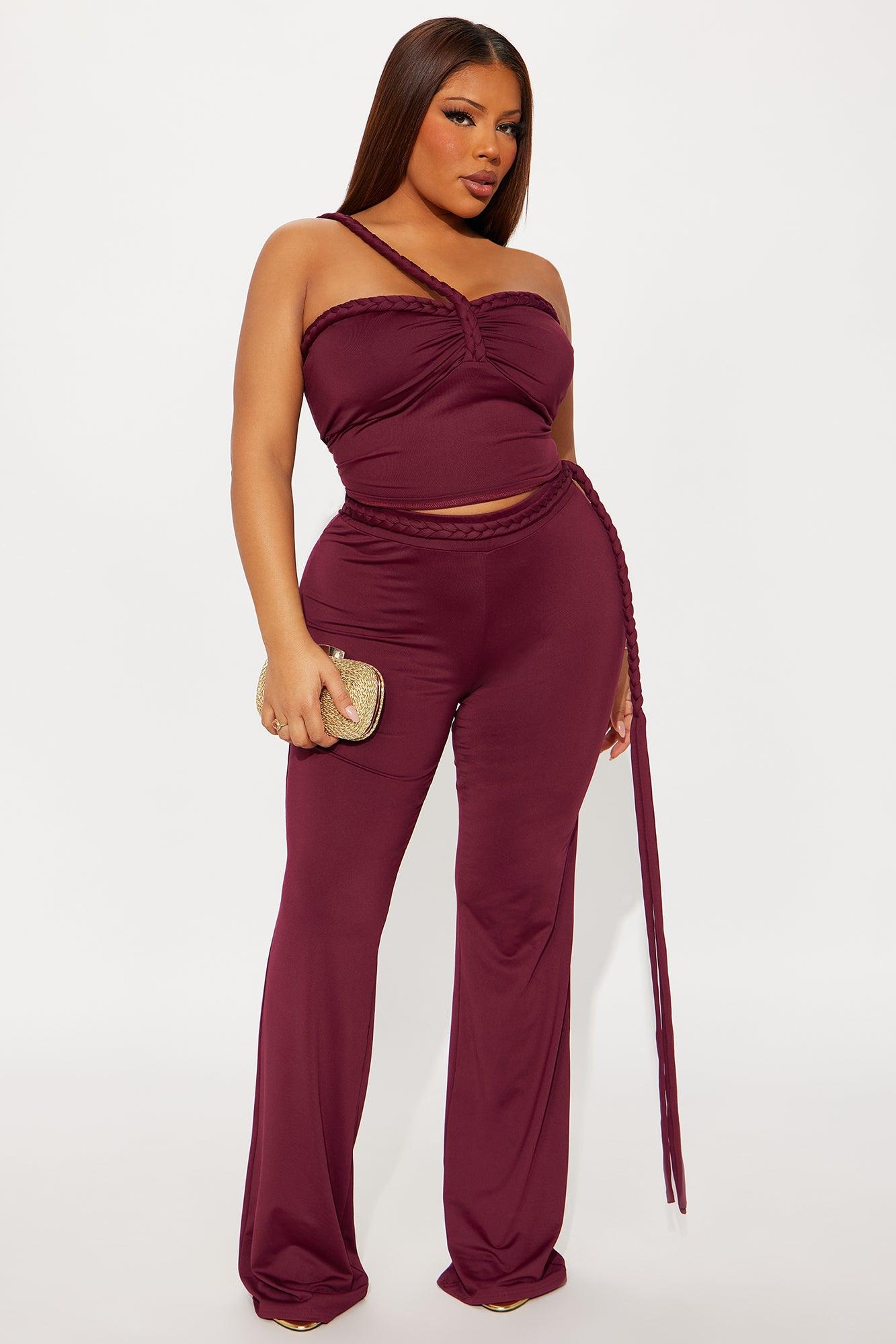 So Tied To You Pant Set - Burgundy Female Product Image