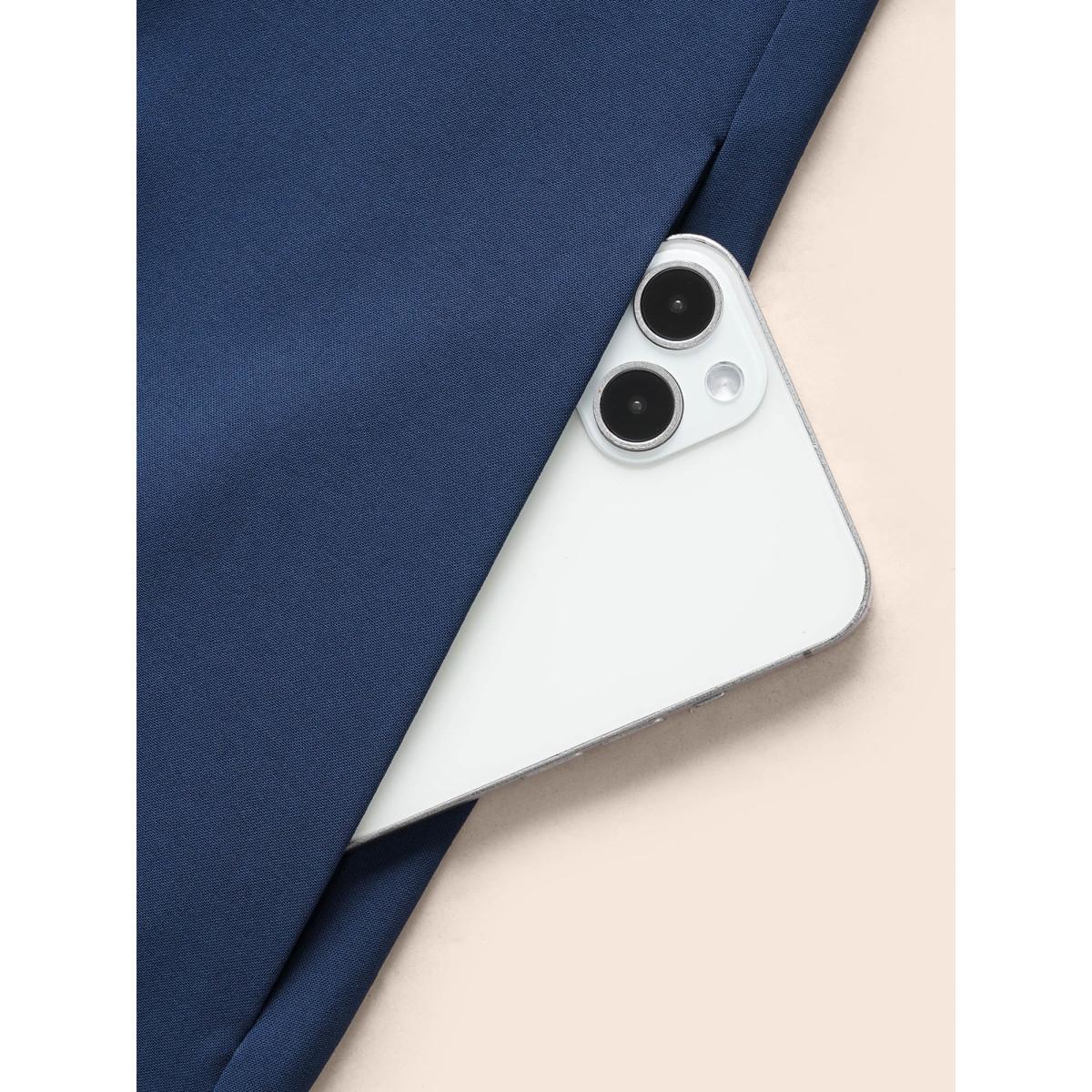 Plus Size Plain Round Neck Plicated Detail Dress Indigo Women Office Pleated Round Neck Half Sleeve Curvy BloomChic 10/M Product Image