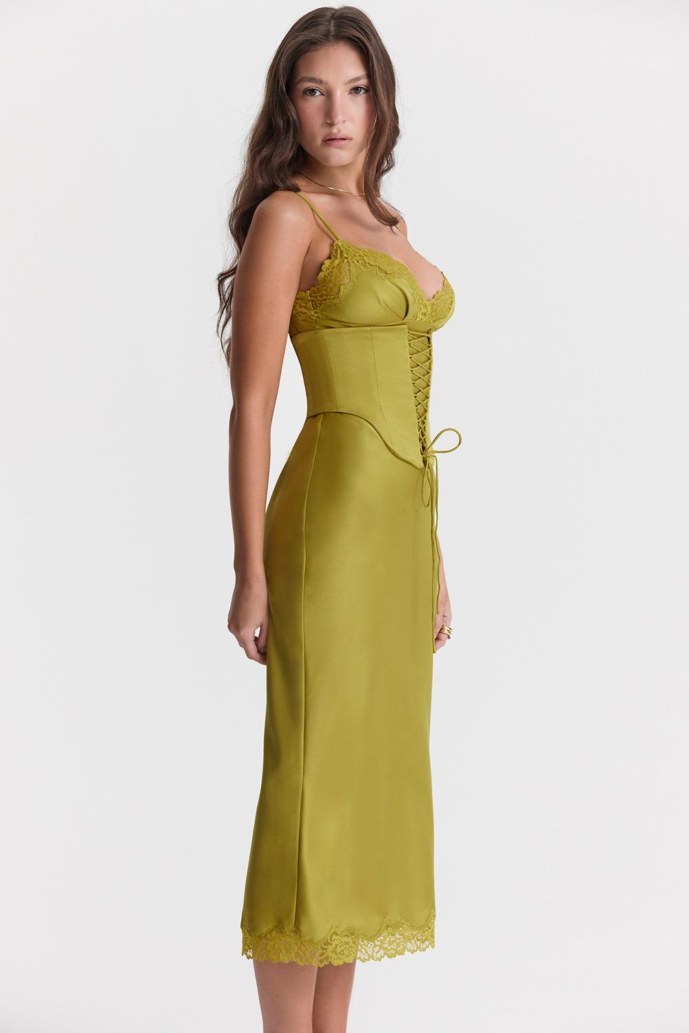 Salma  chartreuse satin slip dress Product Image