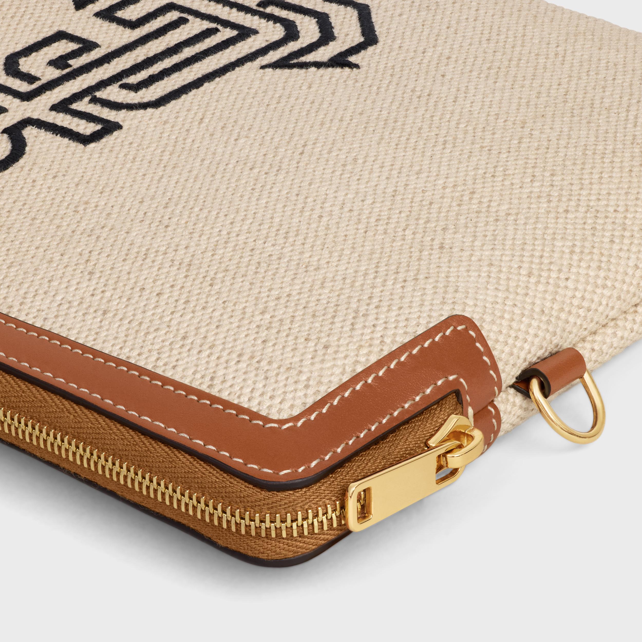 SMALL POUCH WITH STRAP IN TEXTILE WITH ANCHOR EMBROIDERY AND CALFSKIN Product Image