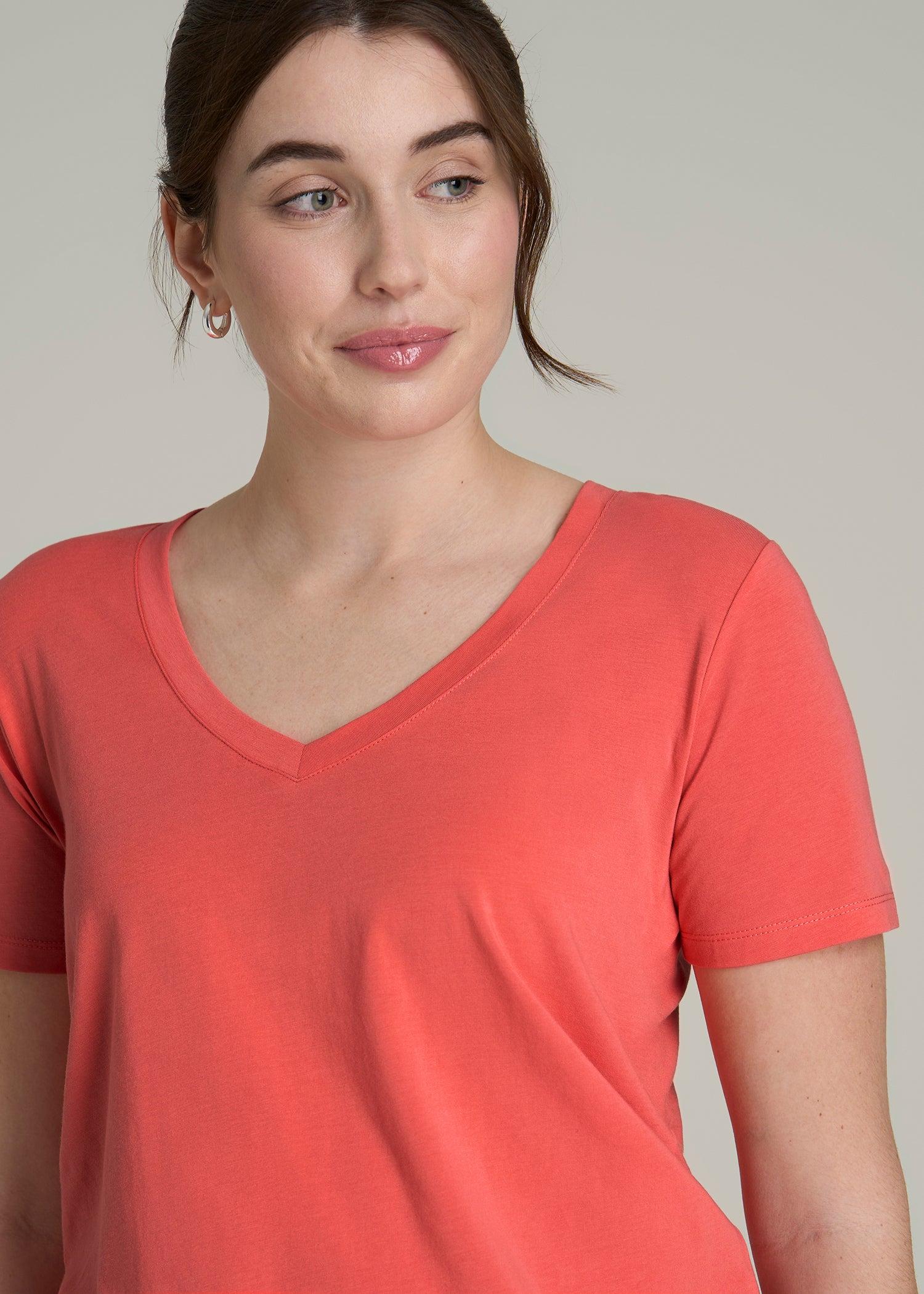 Women's Tall Scoop V-Neck Tee in Sunset Coral Product Image