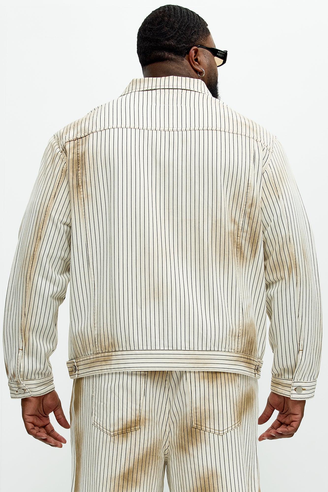 Byron Striped Vintage Trucker Jacket - Cream/combo Product Image