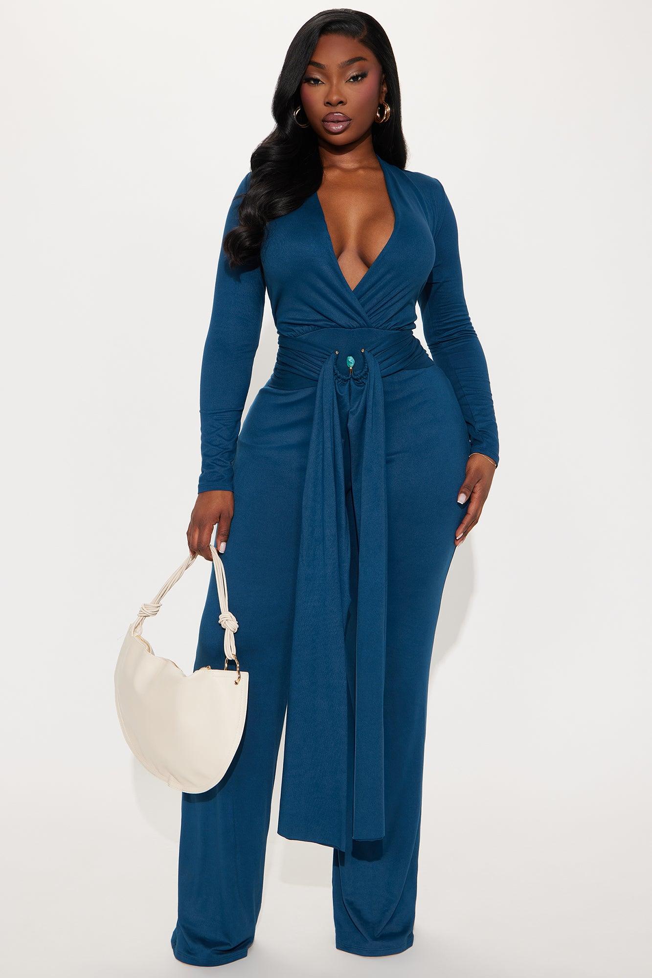 Zoe Belted Jumpsuit - Teal Product Image