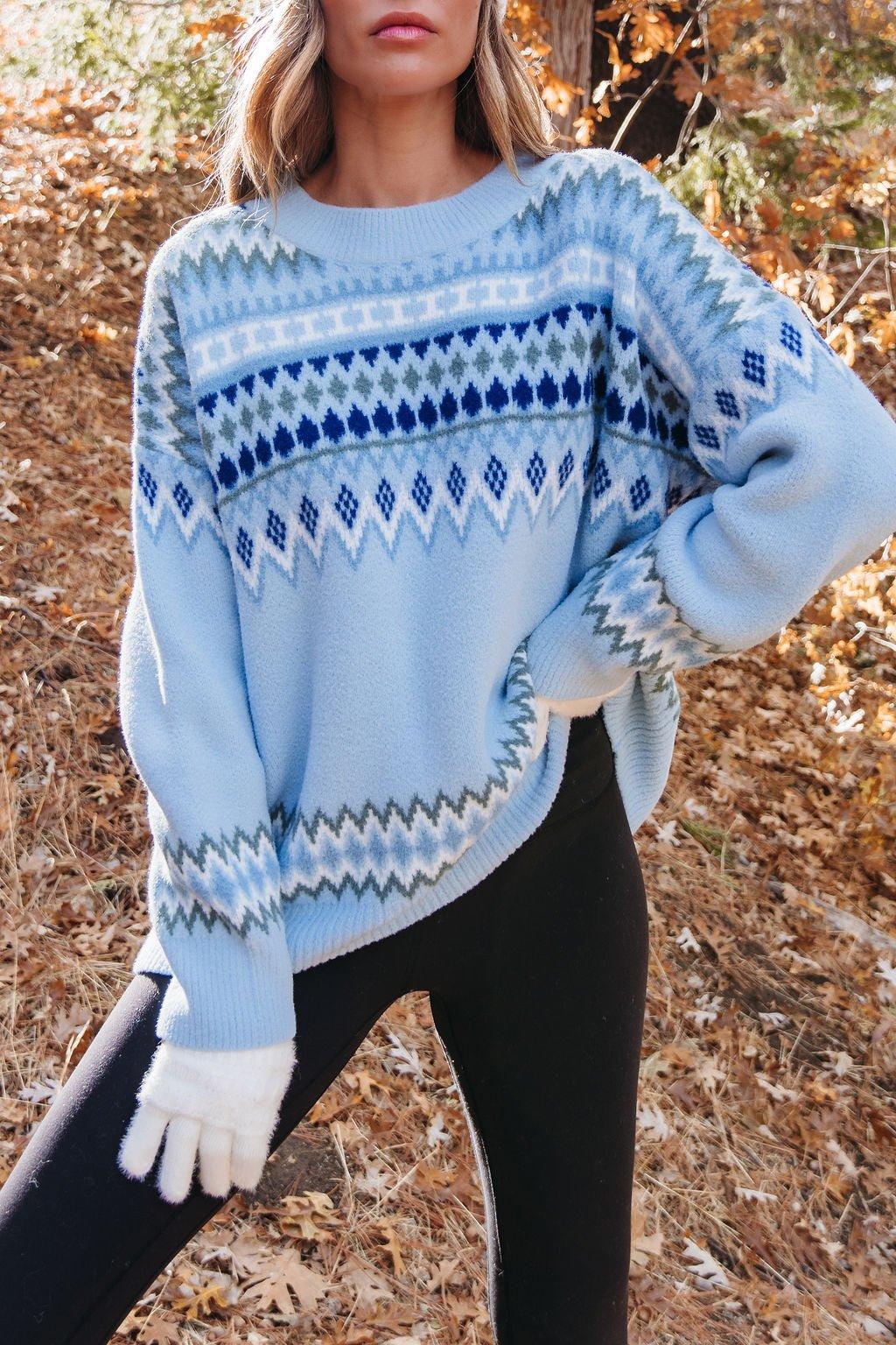 Blue Aztec Print Pullover Sweater - FINAL SALE Product Image