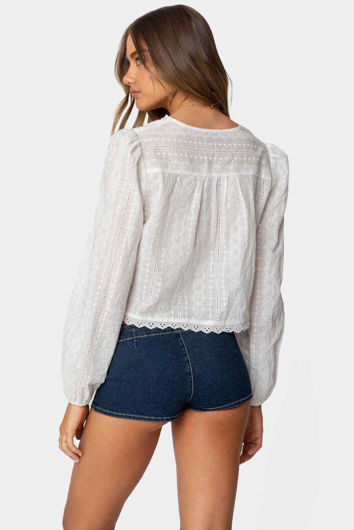 Lesley Cotton Lace Tie Front Top Product Image