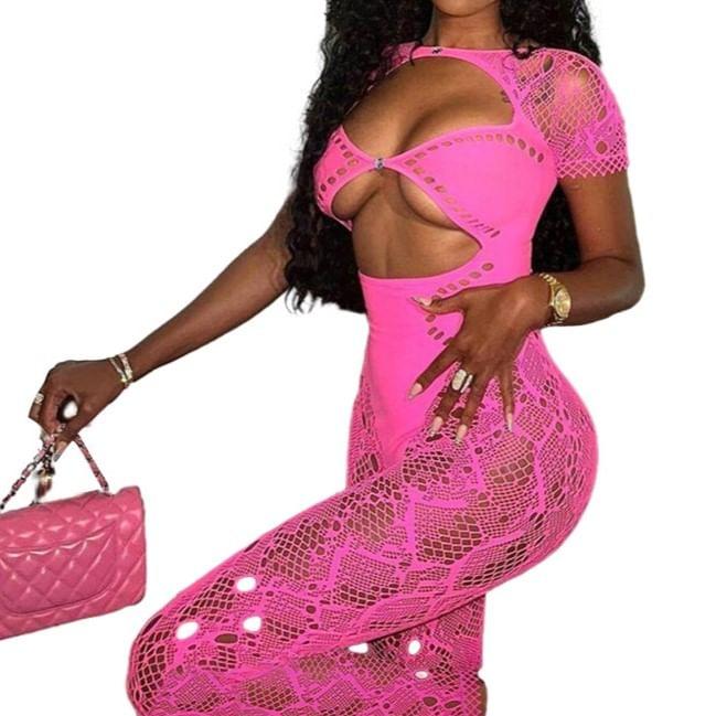 Short-Sleeve Cutout Lace Jumpsuit Product Image