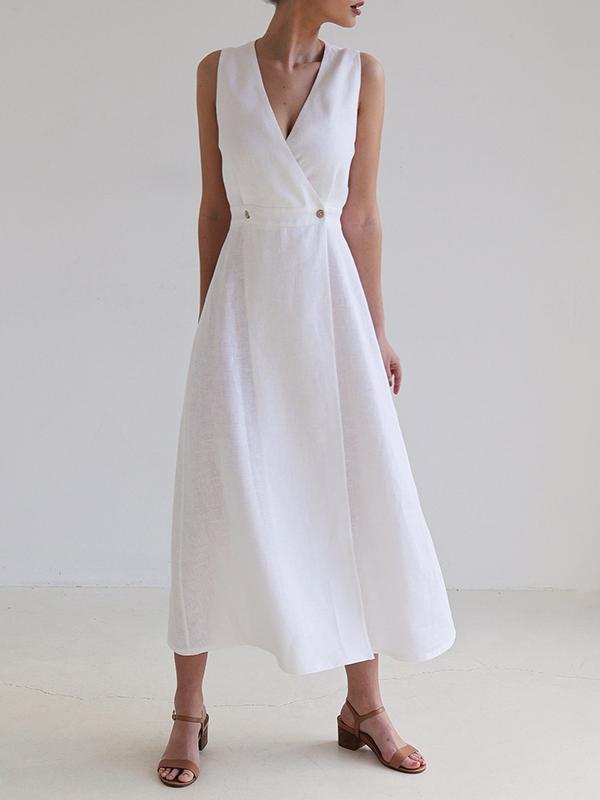 Loose Sleeveless Split-Joint V-Neck Maxi Dresses Product Image