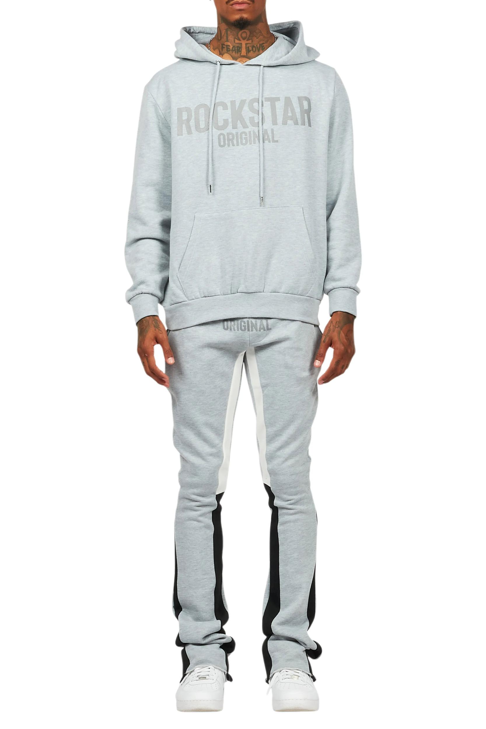 Sana Heather Grey Hoodie/Stacked Flare Track Pant Set Male Product Image