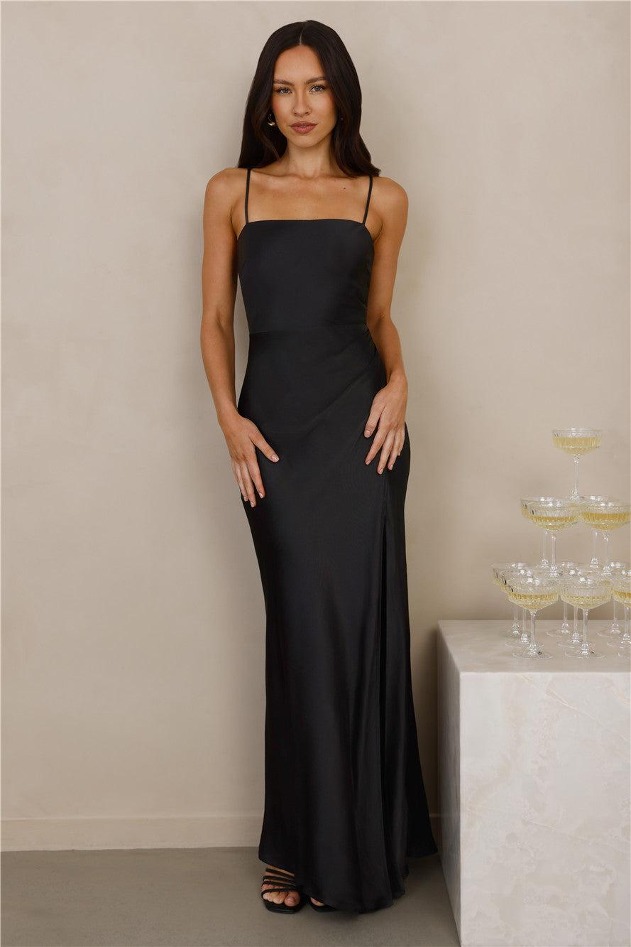 The Violetta Satin Maxi Dress Black Product Image