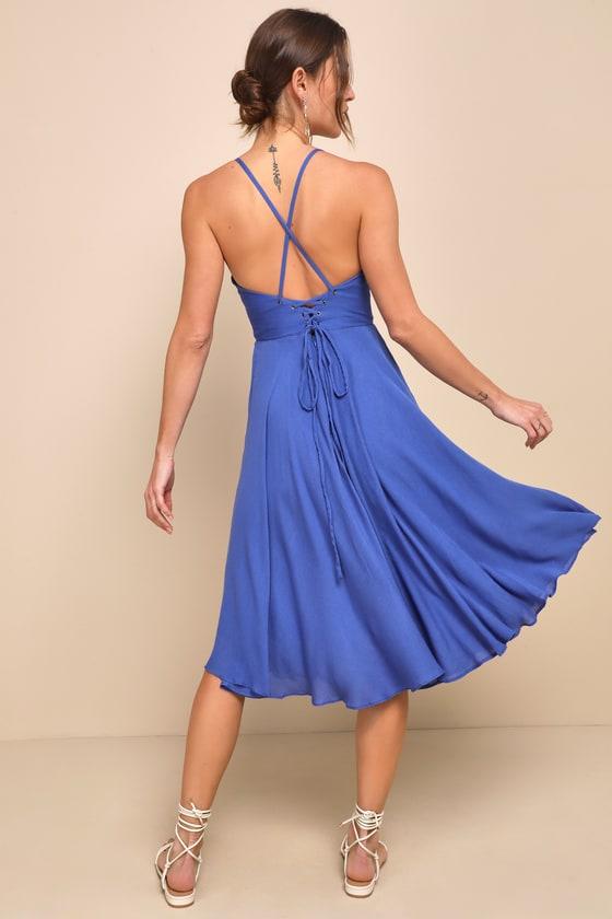 Troulos Royal Blue Lace-Up Midi Dress Product Image