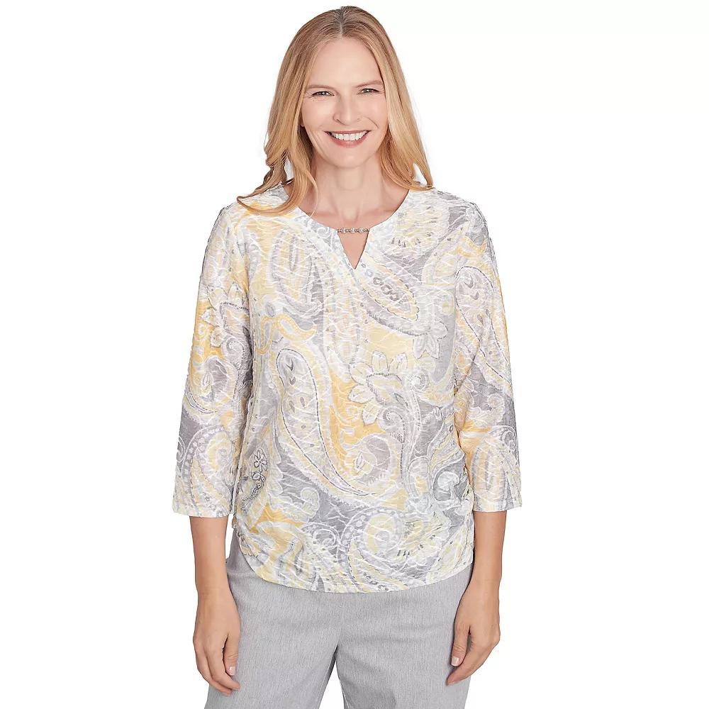 Women's Alfred Dunner Textured Paisley Beaded Neck Top,  Product Image