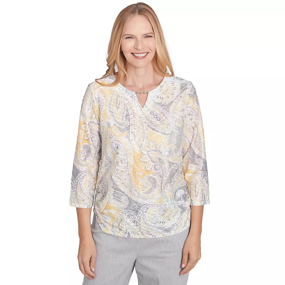Women's Alfred Dunner Textured Paisley Beaded Neck Top,  Product Image