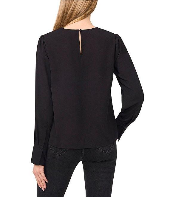 CeCe Long Sleeve Eyelet Embroidered Round Neck Long Sleeve Blouse Product Image