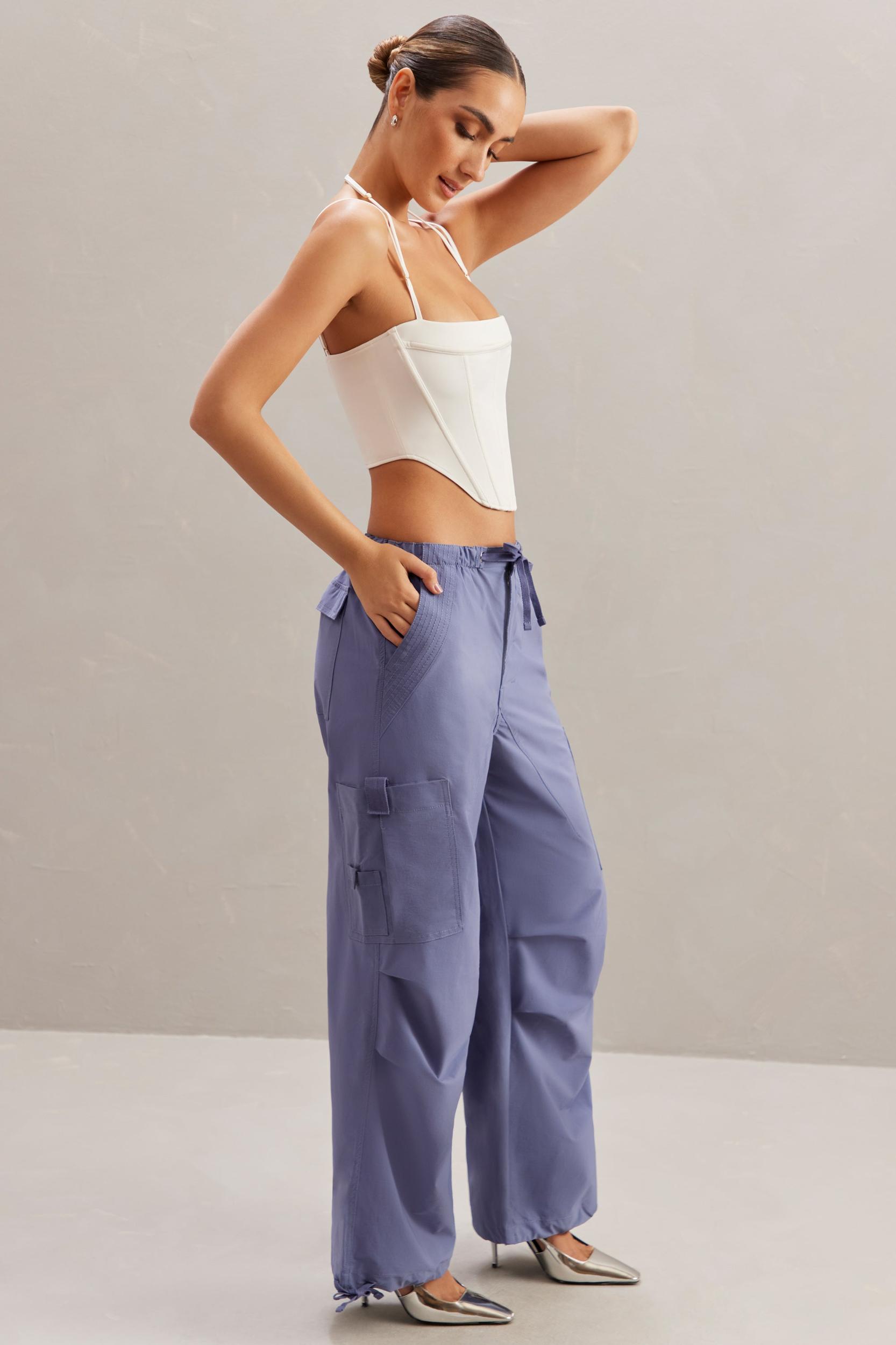 Wide Leg Cargo Trousers in Navy Female Product Image