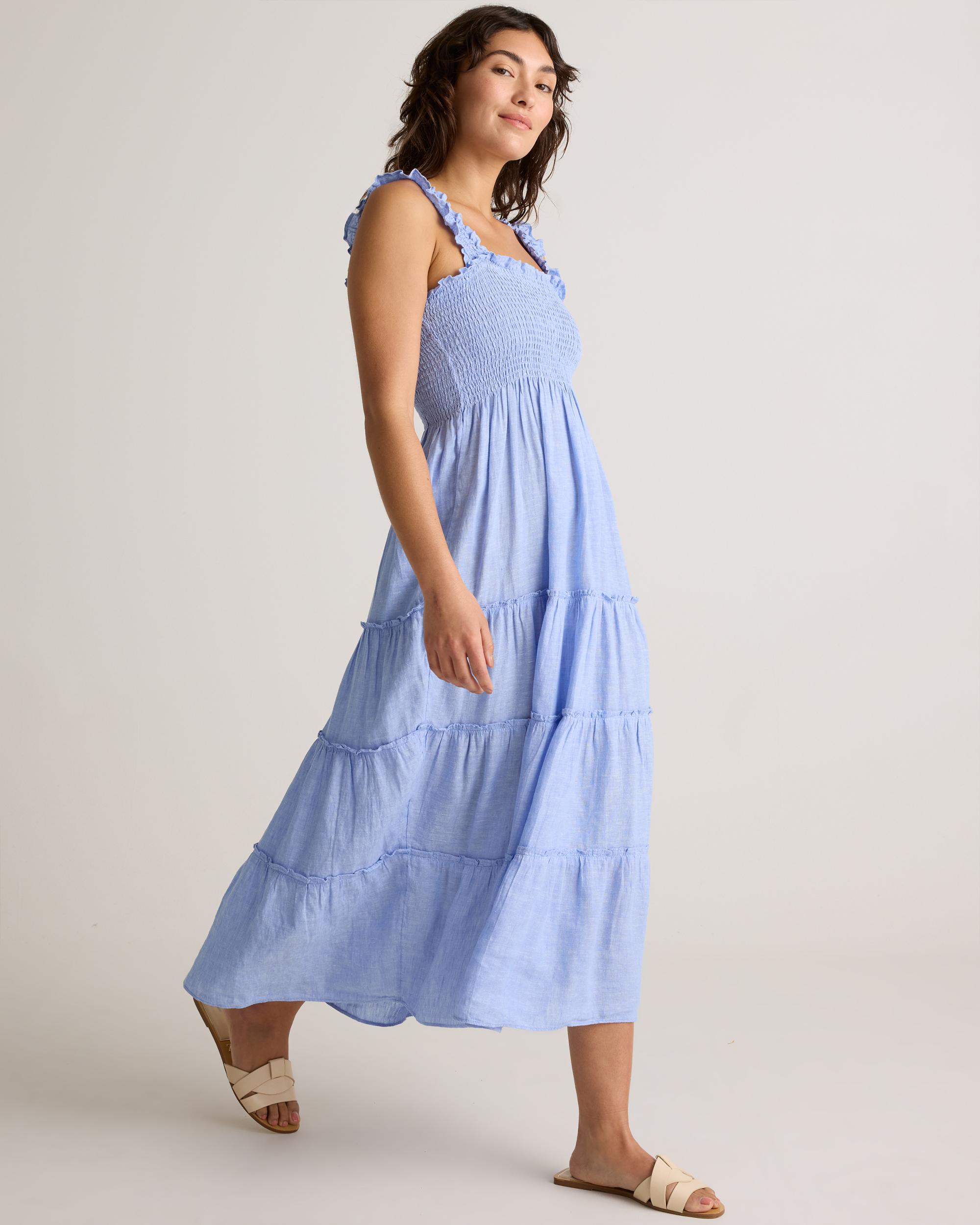 Quince | Women's 100% European Linen Smocked Midi Dress Product Image