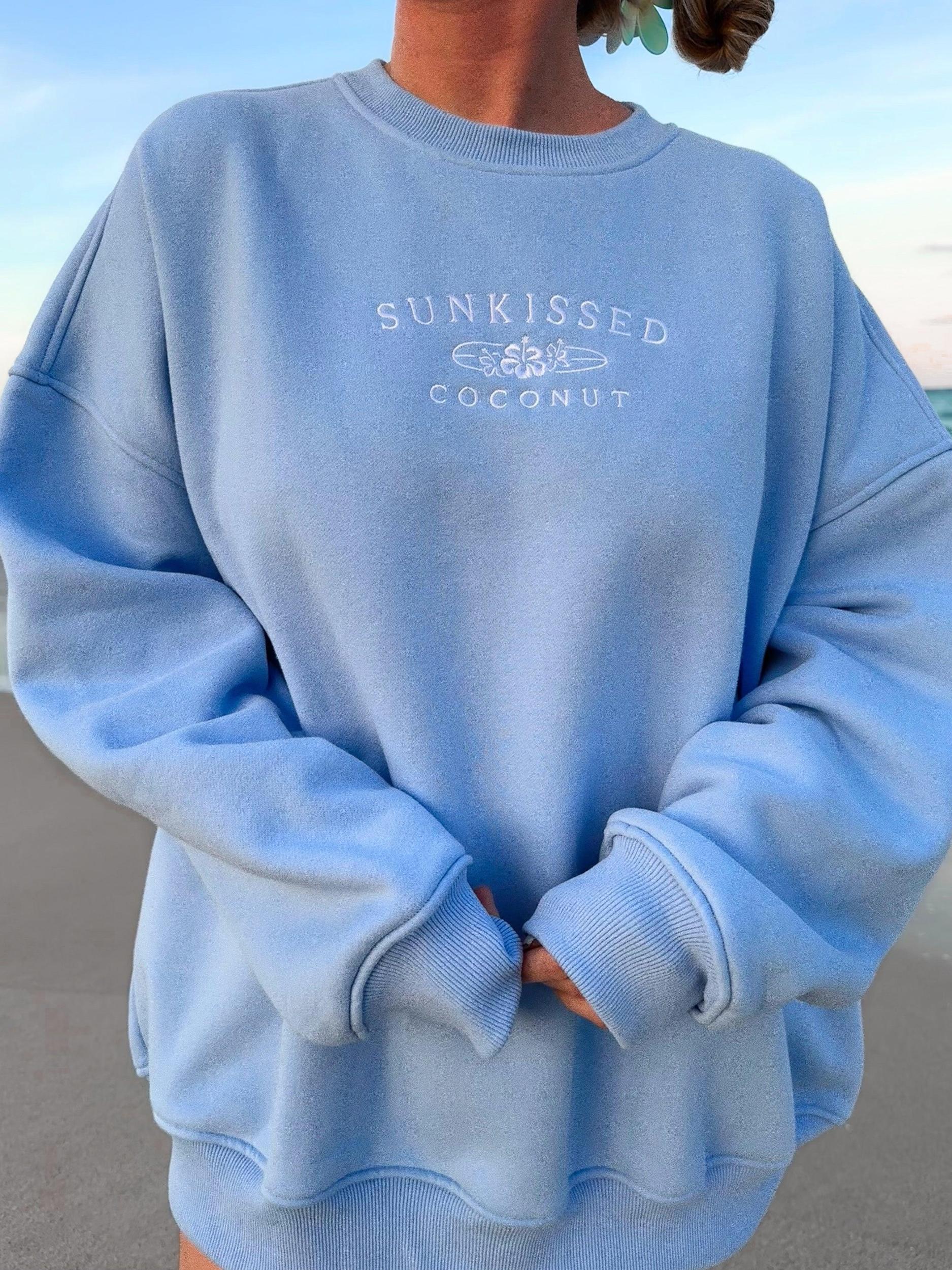Jess Ocean Blue Embroider Sunkissedcoconut Sweatshirt Product Image