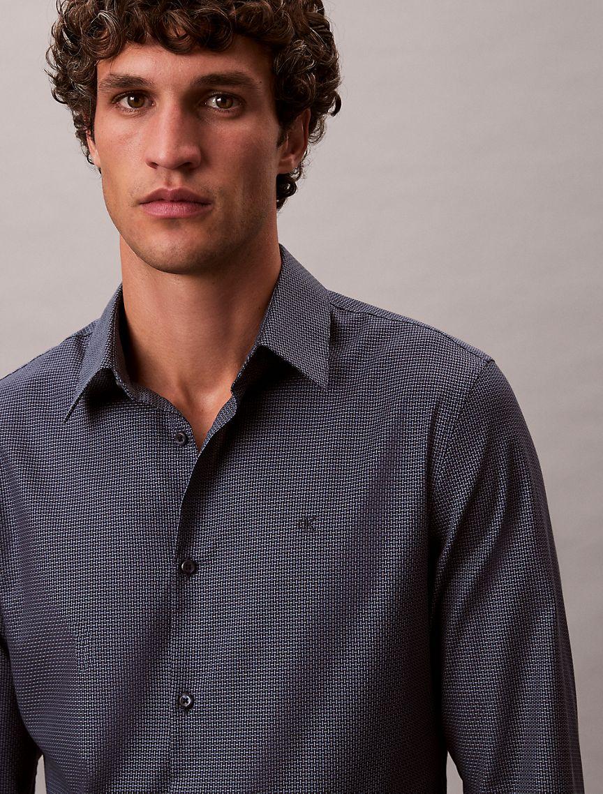 Geometric Jacquard Slim Button-Down Shirt Product Image