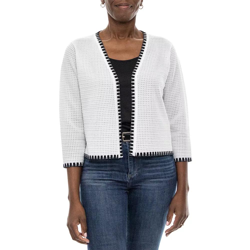 Women's Nina Leonard Waffle-Weave Bolero Jacket, Size: Medium, White Black Product Image