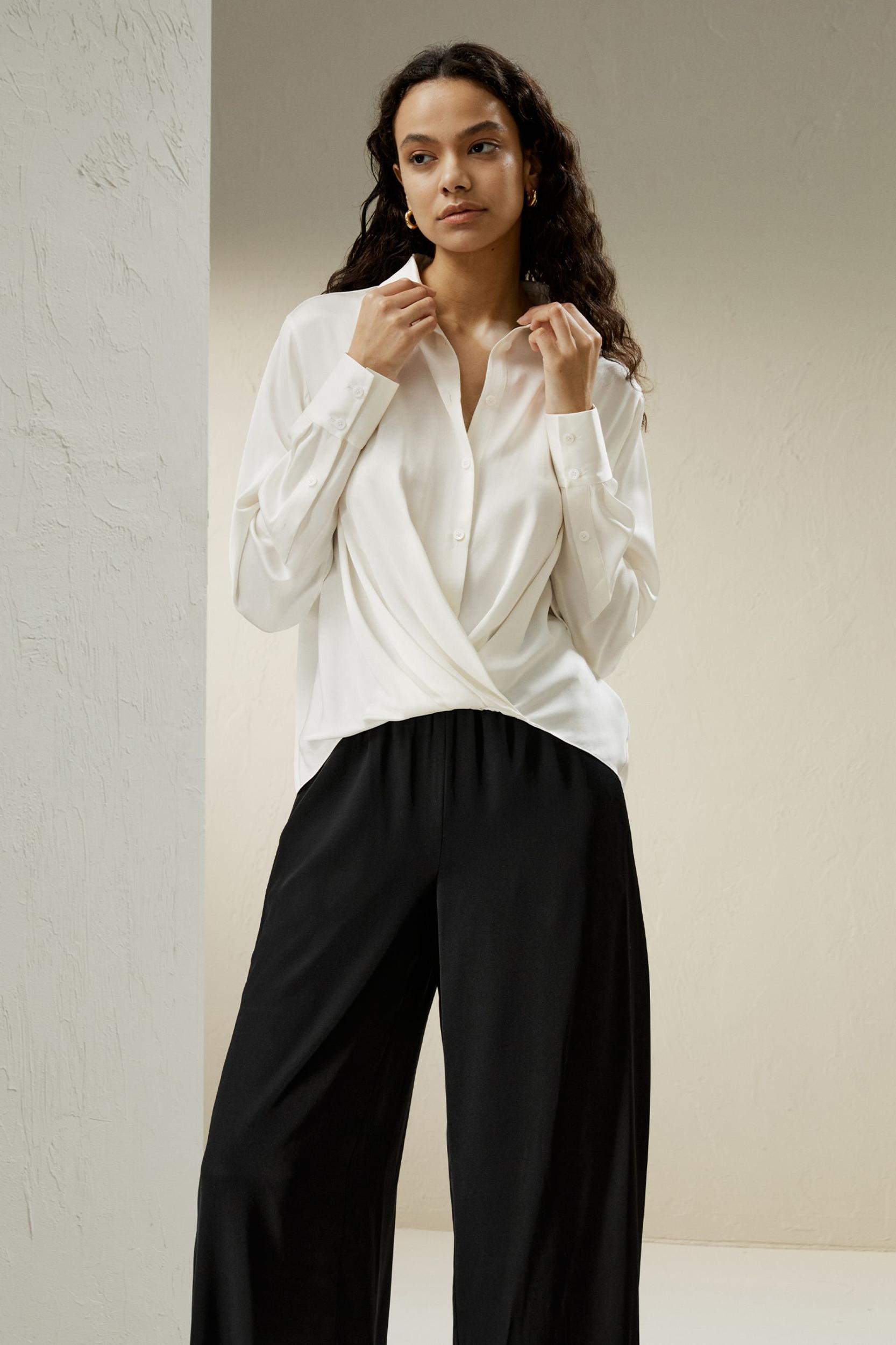Hem Pleated Silk Blouse Product Image