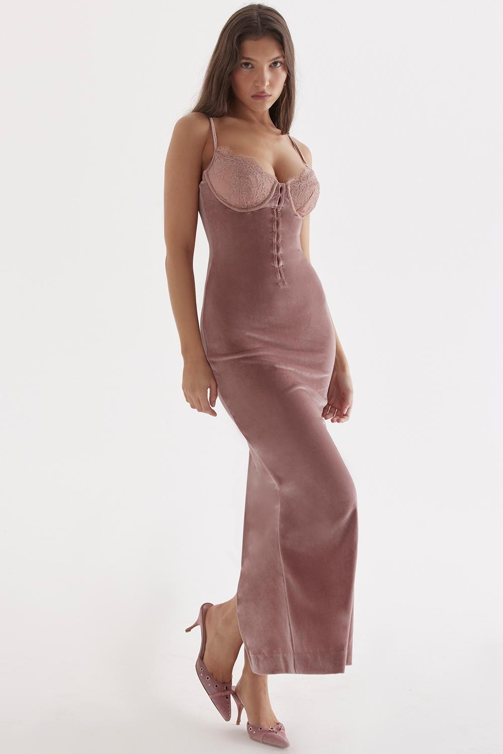 Azalea  soft pink velvet midi dress Product Image