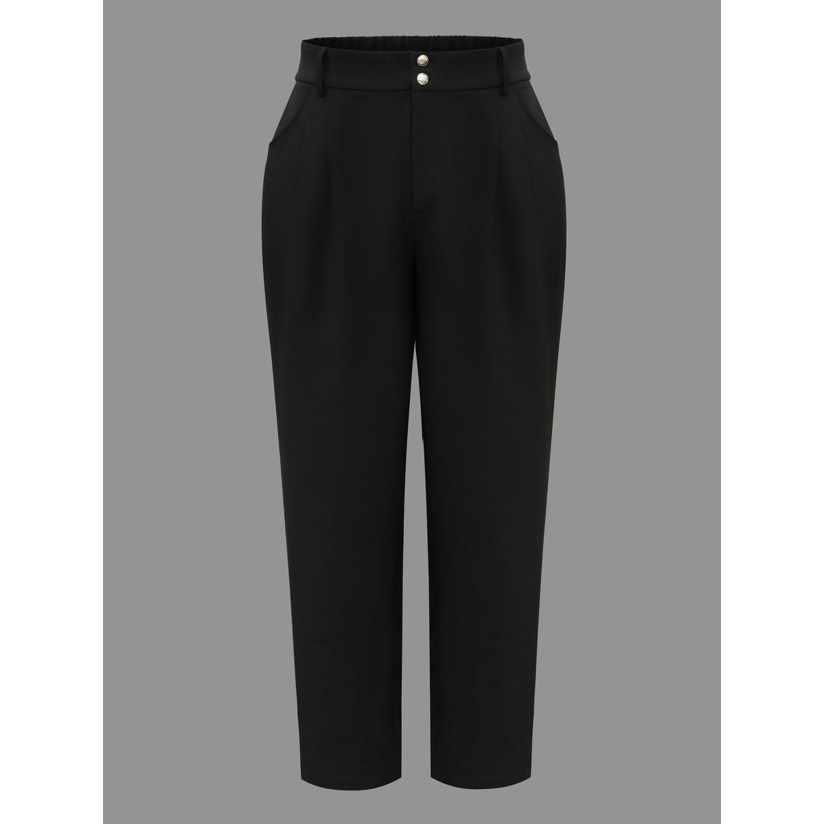 Plus Size Double Buckle Straight Leg Pants Women Black Office Straight Leg Mid Rise Office Pants BloomChic 30/6X Product Image